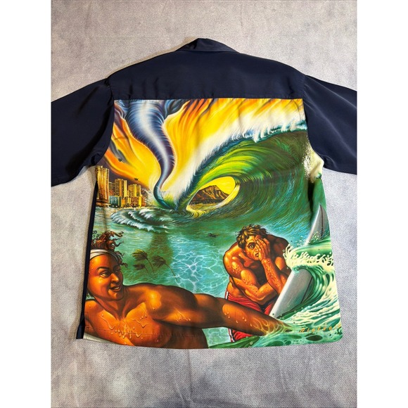 Rietveld Other - Rietveld USA Mens Navy Blue Rick Rietveld Graphic Surf Art Button Up Shirt M
